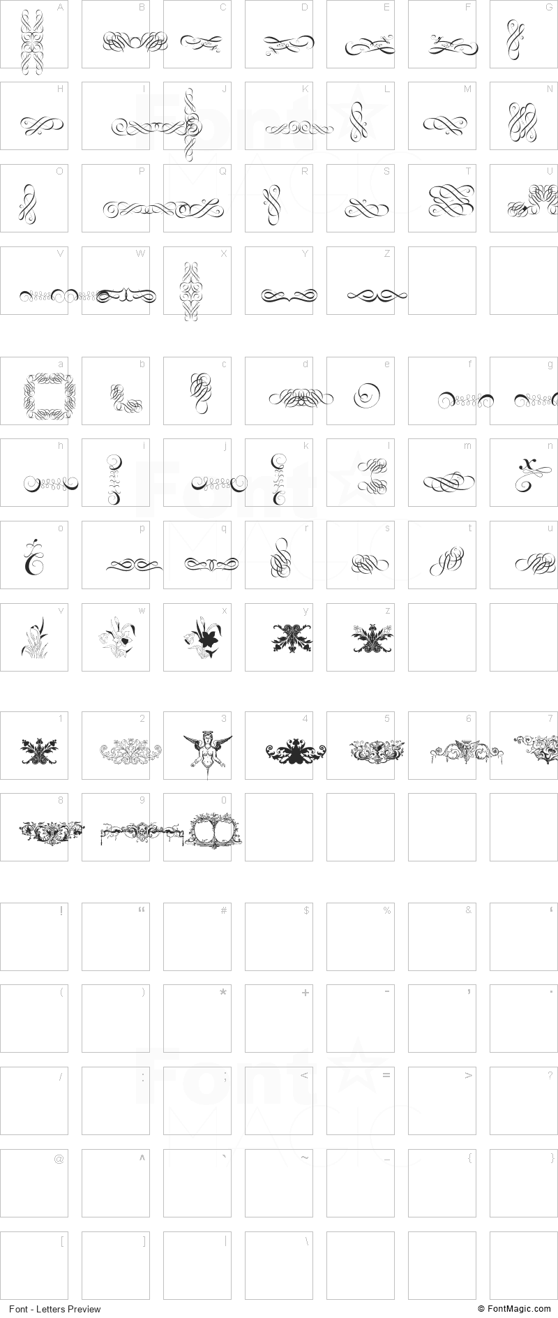 Cornucopia of Ornaments Font - All Latters Preview Chart